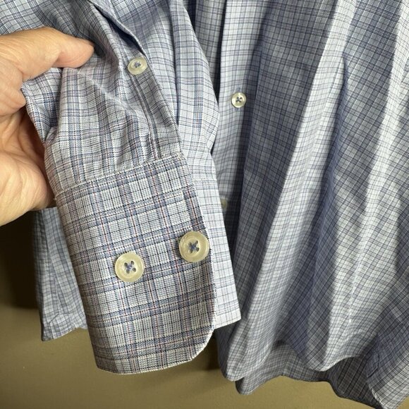 David Donahue Shirt Mens Sz 16 32/33 Blue Plaid Check Button Down Collared Shirt - Picture 4 of 13